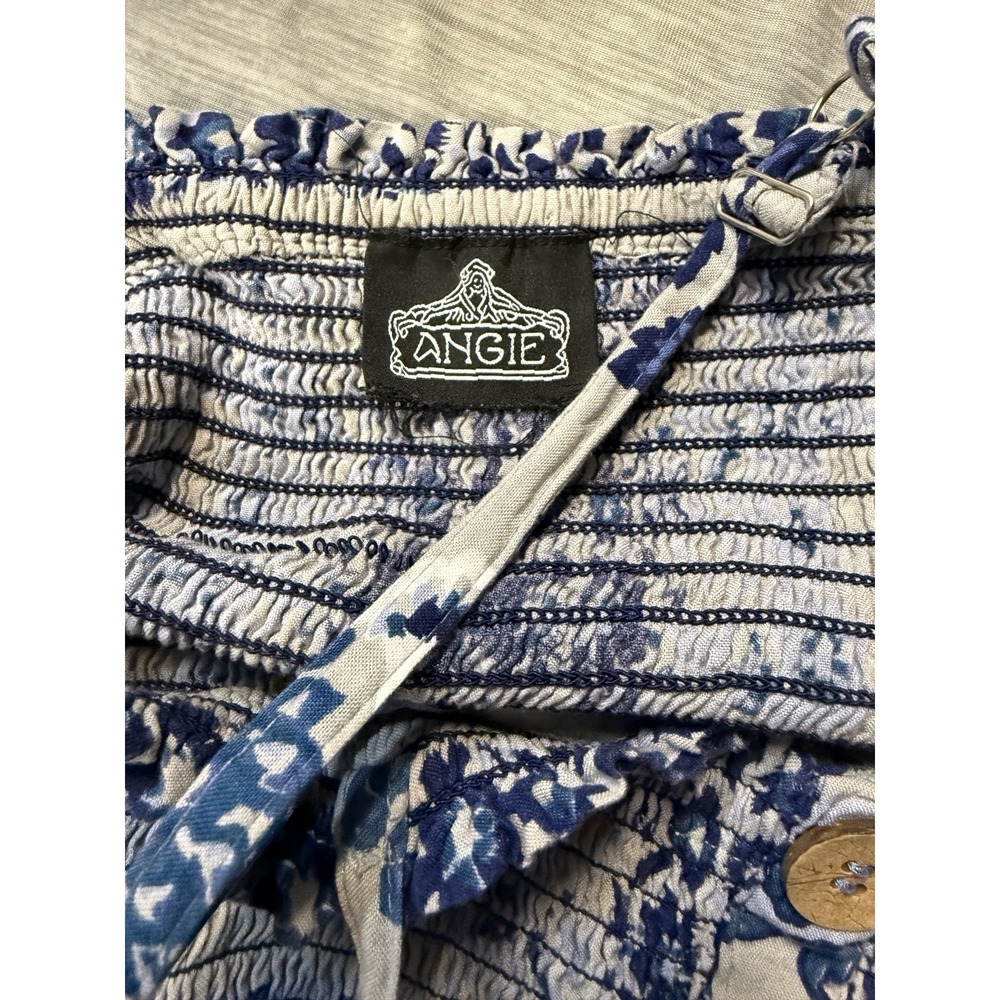 Angie Floral Smocked Maxi Sun Dress Size S Resort Beach Coastal Blue Boho Vaca - Picture 9 of 11